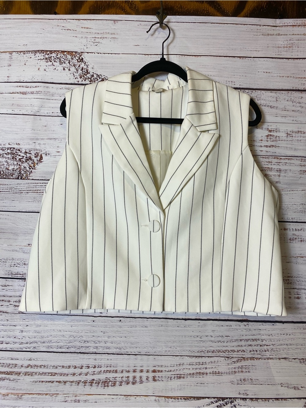 Cato Cream Sleeveless Pinstripe Blazer Vest